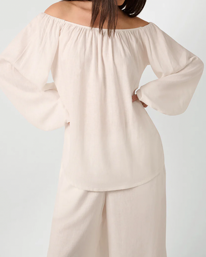 Off the Shoulder Linen Blend Top
