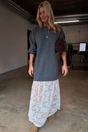 Knit Jumper Dress with Sheer Lace