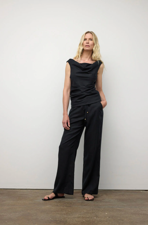 Linen Blend Drop Shoulder Top