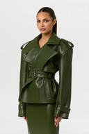 Faux Leather Belted Jacket