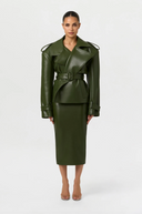 Faux Leather Belted Jacket