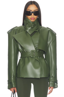 Faux Leather Belted Jacket