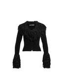 Knit Fringe V-Neck Cardigan Black