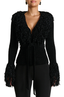 Knit Fringe V-Neck Cardigan Black