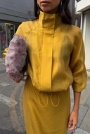 Olive Organza Funnel Neck Jacket