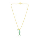 Happy Fish Pendant Necklace - Green Jade