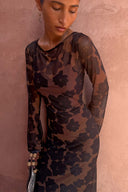 Tan Jaden Floral Mesh Dress