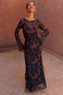 Tan Jaden Floral Mesh Dress